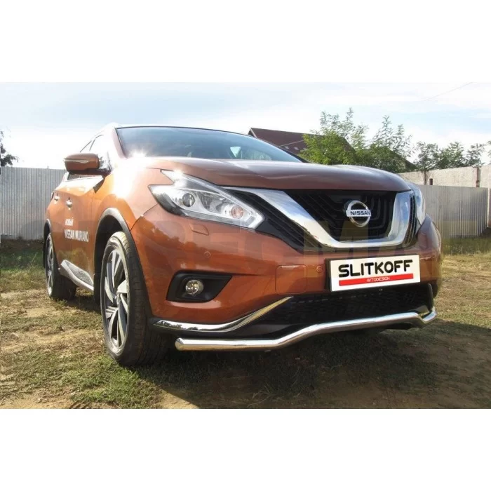 Защита переднего бампера 57 мм волна серебристая для Nissan Murano 2016-2022 артикул NIM16001S