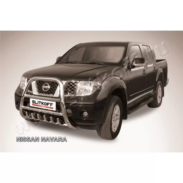 Кенгурятник 76 мм высокий с защитой картера для Nissan Navara 2005-2015 артикул NIN001