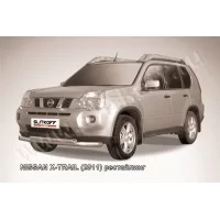 Защита передняя двойная 76-57 мм серебристая для Nissan X-Trail 2011-2015