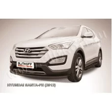 Защита переднего бампера 57 мм чёрная для Hyundai Santa Fe 2012-2018