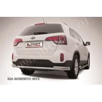Защита заднего бампера двойная 57-42 мм серебристая для Kia Sorento 2012-2015