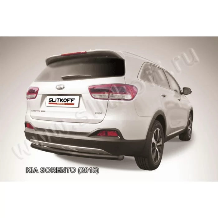 Защита заднего бампера 57 мм радиусная чёрная для Kia Sorento 2015-2020 артикул KS15013B