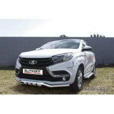 Защита переднего бампера 42 мм волна с декоративными элементами для Lada XRay 2016-2022