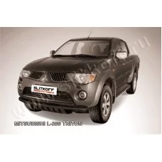 Защита передняя двойная 57-57 мм чёрная для Mitsubishi L200 2006-2015