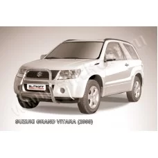 Кенгурятник 57 мм высокий серебристый для Suzuki Grand Vitara 3 двери 2008-2011