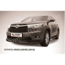 Защита переднего бампера 57 мм чёрная для Toyota Highlander 2014-2016