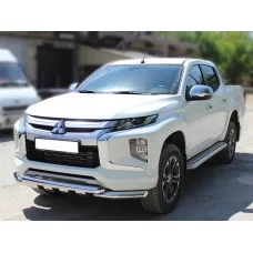 Защита передняя двойная 76 мм с накладками для Mitsubishi L200 2019-2024
