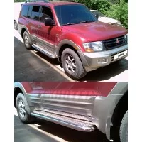 Пороги с площадкой алюминиевый лист 60 мм для Mitsubishi Pajero 3 2000-2006