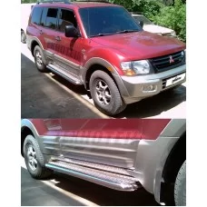 Пороги с площадкой алюминиевый лист 60 мм для Mitsubishi Pajero 3 2000-2006