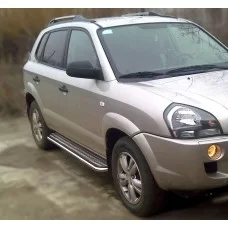 Пороги с площадкой алюминиевый лист 43 мм для Hyundai Tucson 2004-2010