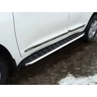 Пороги алюминиевые ТСС с накладкой для Toyota Land Cruiser 200 2015-2024