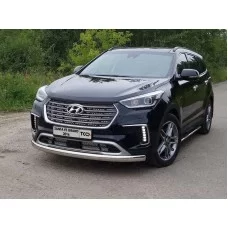 Защита передняя овальная 75х42 мм для Hyundai Santa Fe Grand 2016-2018