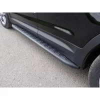 Пороги алюминиевые ТСС с накладкой чёрные для Hyundai Santa Fe Grand 2016-2018