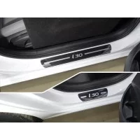 Накладки на пороги зеркальный лист надпись I30 4 штуки для Hyundai i30 2017-2024