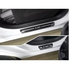 Накладки на пороги зеркальный лист надпись I30 4 штуки для Hyundai i30 2017-2024