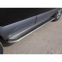 Пороги овальные гнутые с площадкой нержавеющий лист 75х42 мм для Kia Mohave 2016-2020