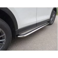 Пороги с площадкой нержавеющий лист 75х42 мм для Mazda CX-5 2018-2024