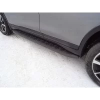 Пороги алюминиевые ТСС с накладкой чёрные для Nissan X-Trail T32 2019-2024