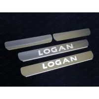 Накладки на пороги шлифованный лист надпись Logan для Renault Logan 2015-2024