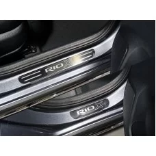 Накладки на пороги лист зеркальный надпись RIO X 4 шт для Kia Rio X 2020-2024