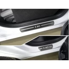 Накладки на пороги шлифованный лист надпись I30 4 штуки для Hyundai i30 2017-2024