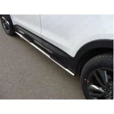 Пороги труба овальная с накладками 75-42 мм для Hyundai Santa Fe 2012-2015