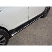 Пороги труба овальная с накладками 75х42 мм для Subaru Outback 2015-2021