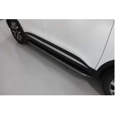 Пороги алюминиевые с пластиковой накладкой карбон серые для Chery Tiggo 7 Pro 2020-2024