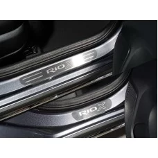 Накладки на пороги лист шлифованный надпись RIO X 4 шт для Kia Rio X 2020-2024