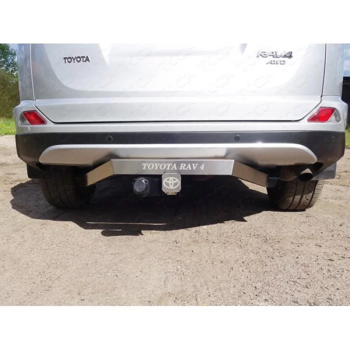 Фаркоп ТСС оцинкованный, надпись Toyota RAV4, шар E нержавеющий для Toyota RAV4 2015-2019 артикул TCU00068N