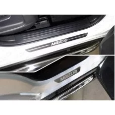 Накладки на пороги зеркальный лист надпись Mazda 4 штуки для Mazda CX-5 2018-2024