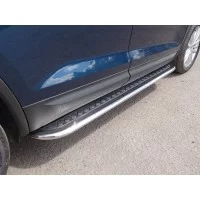 Пороги с площадкой алюминиевый лист 75х42 мм для Skoda Kodiaq 2018-2024