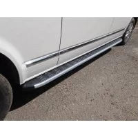 Пороги алюминиевые ТСС с накладкой серебрянный карбон для Volkswagen Transporter T6 2015-2024