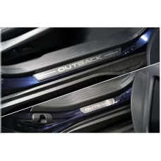 Накладки на пластиковые пороги шлифованные с логотипом 4 шт для Subaru Outback 2021-2024