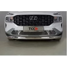 Защита передняя овальная с ДХО 75х42 мм для Hyundai Santa Fe 2021-2024