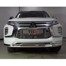 Защита передняя овальная с ДХО 75х42 мм для Mitsubishi Pajero Sport 2021-2024