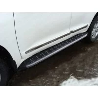 Пороги алюминиевые ТСС с накладкой чёрные для Toyota Land Cruiser 200 2015-2024