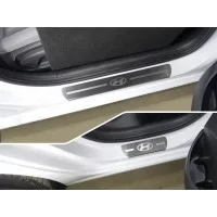 Накладки на пороги шлифованный лист лого Hyundai 4 штуки для Hyundai i30 2017-2024