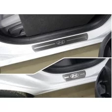Накладки на пороги шлифованный лист лого Hyundai 4 штуки для Hyundai i30 2017-2024