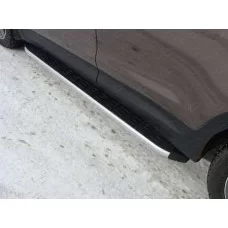 Пороги алюминиевые ТСС с накладкой для Hyundai Santa Fe 2010-2012