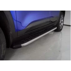Пороги алюминиевые с пластиковой накладкой карбон серые для Kia Seltos 2020-2024