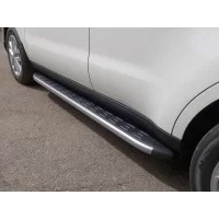 Пороги алюминиевые с накладкой ТСС серебристые для Kia Soul 2016-2024