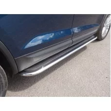 Пороги с площадкой нержавеющий лист 75х42 мм для Skoda Kodiaq 2018-2024