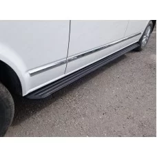 Пороги алюминиевые Slim Line Black для Volkswagen Transporter T6 2015-2024