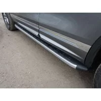 Пороги алюминиевые ТСС с накладкой для Volkswagen Touareg R-Line 2014-2017