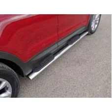 Пороги труба овальная с накладками 120х60 мм для Hyundai Santa Fe 2015-2018