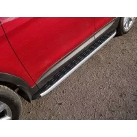 Пороги алюминиевые ТСС с накладкой для Hyundai Santa Fe 2015-2018