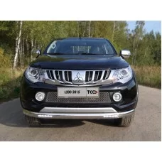 Защита передняя овальная с ДХО 75х42 мм для Mitsubishi L200 2015-2019
