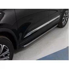 Пороги алюминиевые с пластиковой накладкой карбон серые для Chery Tiggo 8 2020-2024