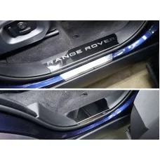 Накладки на пластиковые пороги зеркальный лист надпись Range Rover) для Range Rover Sport 2013-2024